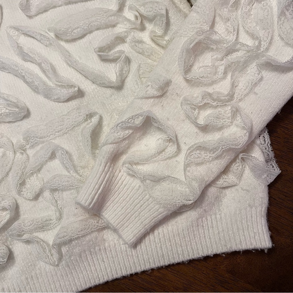 Zara Raised Effect Sweater with Ribbon Detail White Large Coquette Feminine - Picture 5 of 14